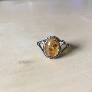 Amber sterling silver ring